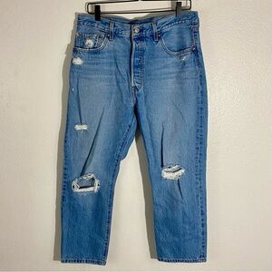 Levi’s 501 Cropped Button-Fly Jeans Women’s Size W32 x L26 Distressed Denim